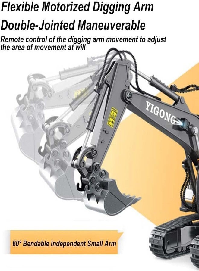 JOYJAY 1:20 Scale Remote Control Excavator Toy for 6-12 yr Boys, Best Birthday Gifts for Kids 7 8 9 10 11 Year Old, RC Construction Toys with Metal Shovel, Lights, Sounds 2.4Ghz -Multicolor - Image 4